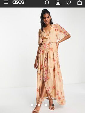 Hope & Ivy Blush Floral Wrap Maxi Dress Flutter Sleeve Wedding Guest 10